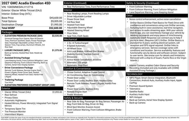 2027 GMC Acadia Elevation