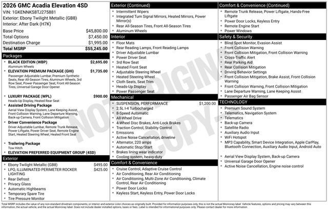 2026 GMC Acadia Elevation