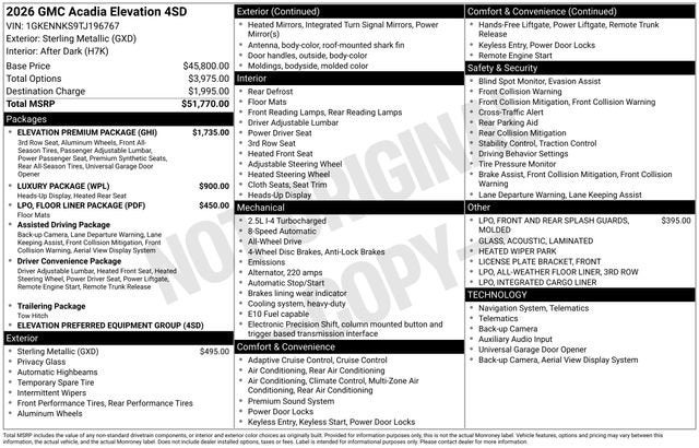 2026 GMC Acadia Elevation