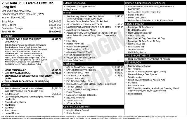 2026 RAM 3500 Laramie Crew Cab 4x4 8' Box