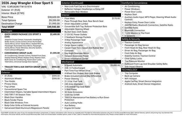 2026 Jeep Wrangler WRANGLER 4-DOOR SPORT S