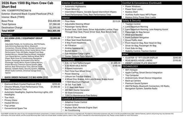 2026 RAM Ram 1500 RAM 1500 BIG HORN CREW CAB 4X4 5'7' BOX