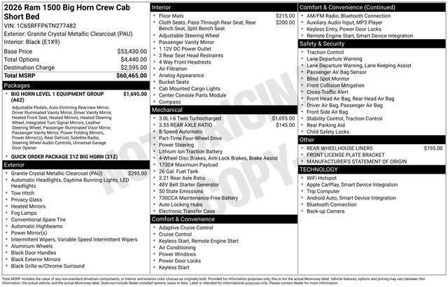 2026 RAM Ram 1500 RAM 1500 BIG HORN CREW CAB 4X4 5'7' BOX