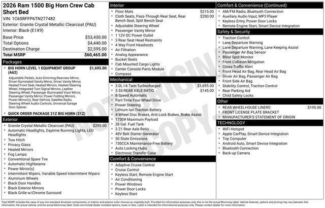 2026 RAM Ram 1500 RAM 1500 BIG HORN CREW CAB 4X4 5'7' BOX