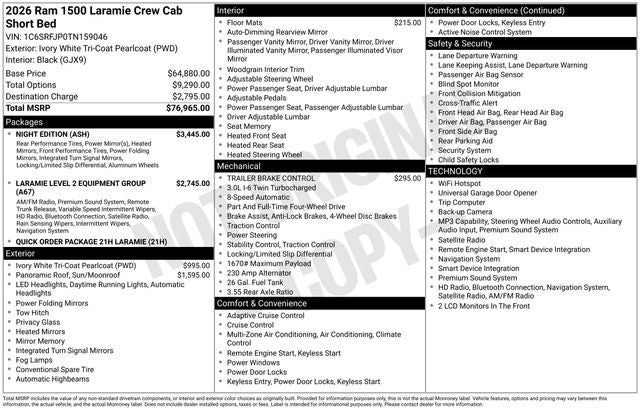 2026 RAM Ram 1500 RAM 1500 LARAMIE CREW CAB 4X4 5'7' BOX