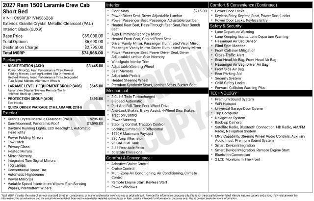 2027 RAM Ram 1500 RAM 1500 LARAMIE CREW CAB 4X4 5'7' BOX