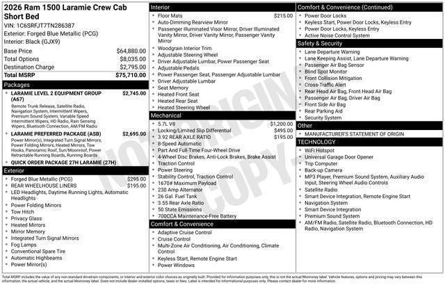 2026 RAM Ram 1500 RAM 1500 LARAMIE CREW CAB 4X4 5'7' BOX