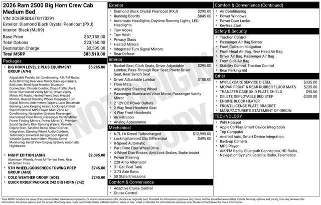 2026 RAM Ram 2500 RAM 2500 BIG HORN CREW CAB 4X4 6'4' BOX