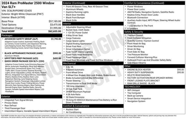 2024 RAM Ram ProMaster RAM PROMASTER 2500 SLT+ WINDOW VAN HIGH ROOF 159' WB