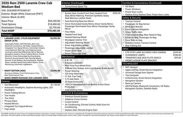 2026 RAM Ram 2500 RAM 2500 LARAMIE CREW CAB 4X4 6'4' BOX