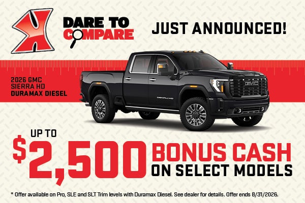 Get $2500 bonus cash on Sierra HD at Karl Auto Group IA