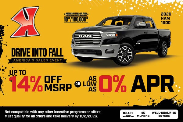 Up to 14% off MSRP in Ram 1500 at Karl Auto Group IA