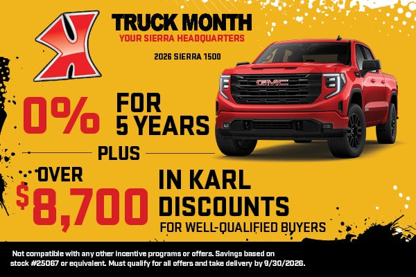 Get over $8700 in discounts on Sierra 1500 at Karl Auto Group IA