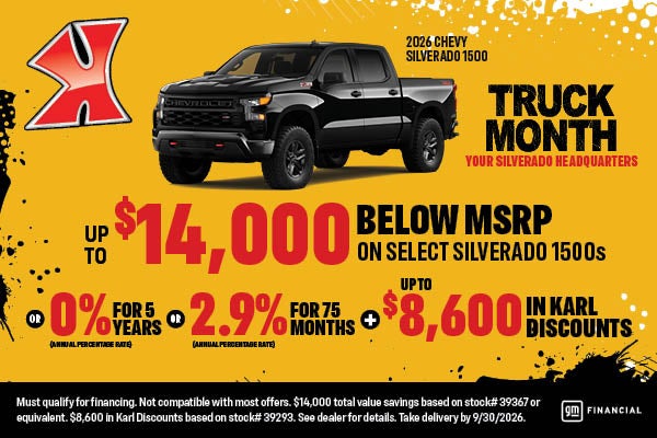 Get up to $14000 off MSRP on select Silverado 1500 at Karl Auto Group IA